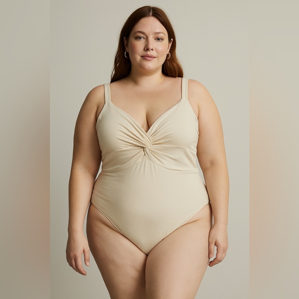 New! Eloquii twist front‎ bodysuit in nude/cream, size 18/20